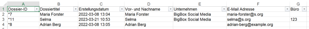 Ein Beispiel für eine aus samarbeid exportierte Liste in Excel.