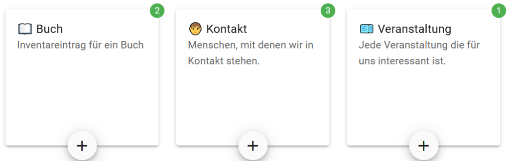 In diesem Screenshot werden Emojis für die Titel von Dossiervorlagen genutzt.