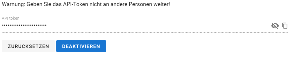 Screenshot des API-Token.